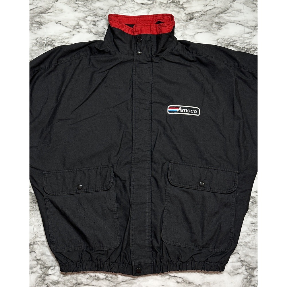 K-Products Full Zip Men's Jacket USA Made L Black Windbreak AMOCO Relaxed VTG - Picture 3 of 12